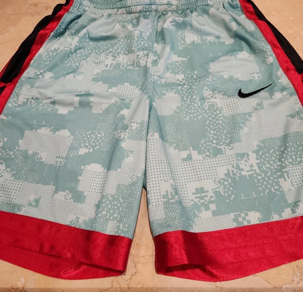 Nike Aqua Camo Basketball Shorts with Red and Black Trim